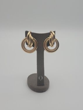 Vintage 14k Double Hoop Cross Pierced Large Earrings
